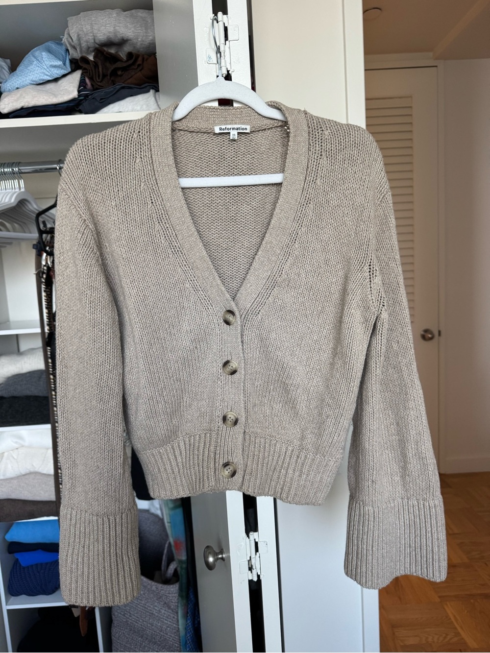 Reformation Taupe Button-Front Ribbed Cardigan - Picture 2 of 3
